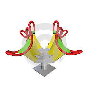 Red, green and yellow four-person children see-saw, 3D illustration