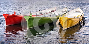 Red Green Yellow Rowing Boats