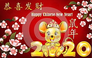Red greeting card for the Chinese New Year of the Rat 2020