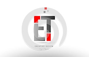 red grey alphabet letter et e t logo combination icon design