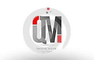 red grey alphabet letter qm q m logo combination icon design