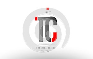 red grey alphabet letter tc t c logo combination icon design