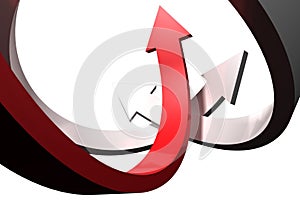 Red and grey arrows pointing