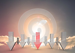 Red and grey arrows pointing