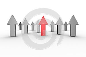Red and grey arrows pointing up