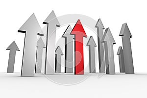 Red and grey arrows pointing up