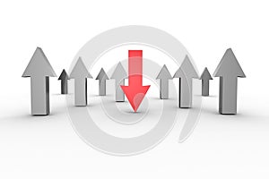 Red and grey arrows pointing up and down