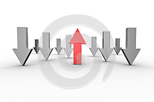 Red and grey arrows pointing up and down