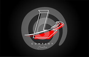 red grey line L alphabet letter logo icon design with swoosh and shadow. Creative template for company and business