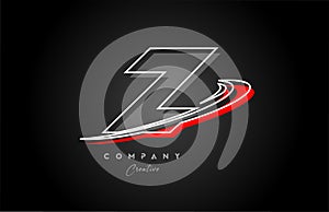 red grey line Z alphabet letter logo icon design with swoosh and shadow. Creative template for company and business