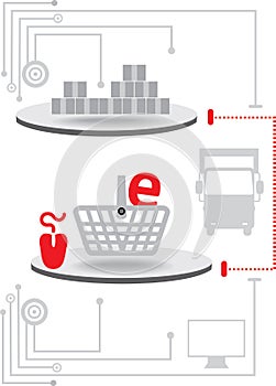 Red-grey logistics icons. E-commerce icons