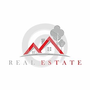 Red grey real estate house broker logo template