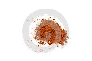 Red ground paprika isolated on white background, top view