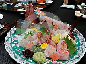 Red grouper and red shrimp sashimi, Tokyo, Japan