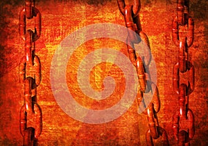 Red Grunge Background with Heavy Chain