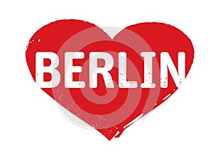 Red grunge Heart stamp. I love BERLIN. Vector outline Illustration