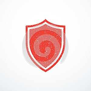 Red grunge shield icon. Vector illustration