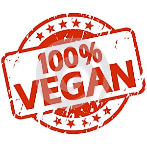 red grunge stamp with Banner 100% vegan