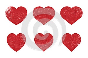 Red grunge vintage heart shapes icon set