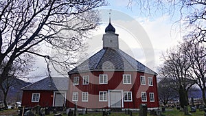 Red Grytten church in Rauma near Andalsnes in Norway in autumn