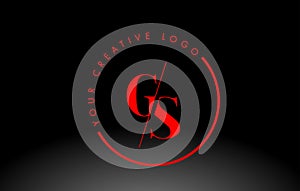 Red GS Serif Letter Logo Design with Creative Intersected Cut