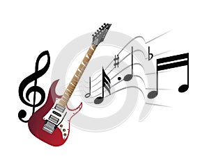 Red guitar and abstract music