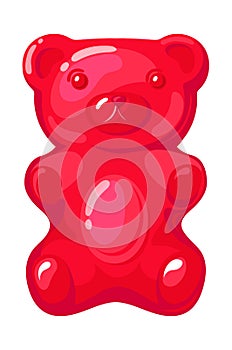 Red gummy bear. Fruit strawberry Jelly candy for baby, cartoon vector illustration