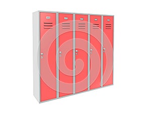 Red gym closed lockers. 3d rendering illustration