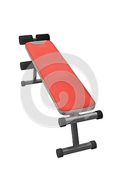 red gym exercise bench isolated on white background