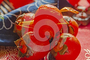 Red Hachiya persimmon fruit close up