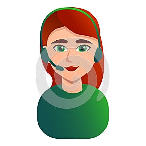 Red hair call center woman icon, cartoon style