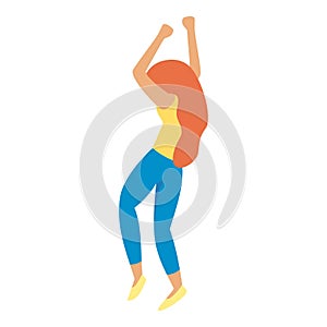 Red hair girl dancing icon, flat style