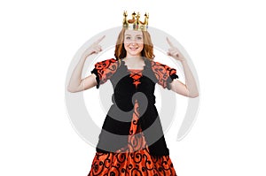 Red hair princess in orange dress isolated on