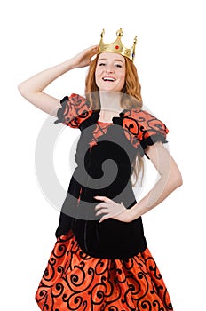 Red hair princess in orange dress isolated on