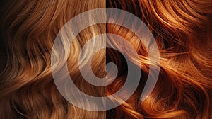 Red hair's dramatic transformation: from natural, unbrushed texture to a vibrant, smooth, and refined appearance in