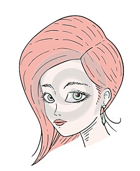 Red hair woman face draw