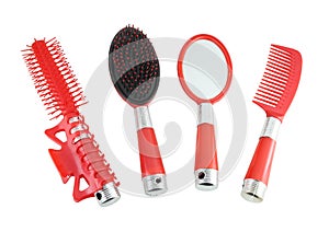 Red hairbrushes set