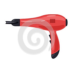 Red hairdryer for home, hotel, hairdressing salon, barber shop. Blowdryer.