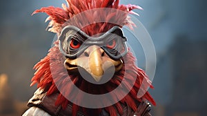 Red-haired Bird On A Red Helmet: Hyper-realistic 2d Game Art