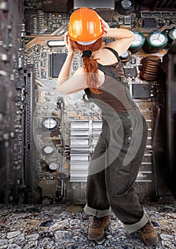 Red-haired worker girl