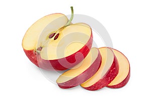 Red half apple with slices isolated on white background with clipping path and full depth of field