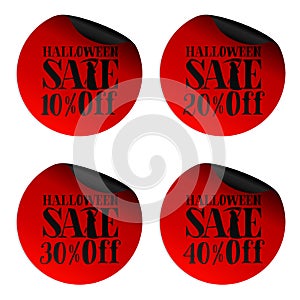 Red Halloween sale stickers set with scytheman 10, 20, 30, 40 percent off
