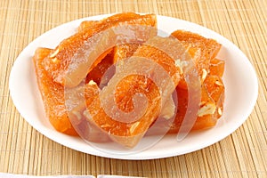 Red halwa slices Kerala cuisine.