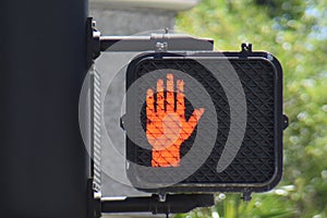 Red Hand Don`t Walk Crossing Light