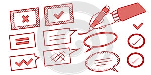 Red Hand Drawn Doodle Elements on Transparent Background