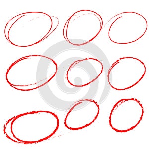 Red hand drawn and sketch oval, circle markers