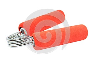 Red hand gripper on white background photo