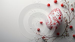 Red Hand-Painted Easter Egg on White Background - Elegant Template with Copy Space