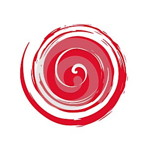 Red hand painted swirl symbol isolated on white background