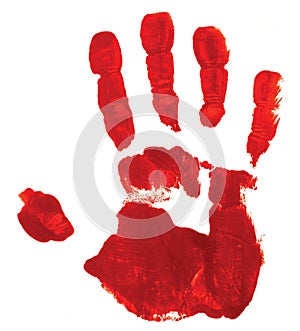 Red hand print on white background